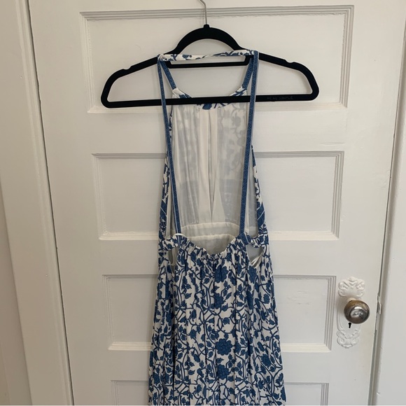 Ivory and blue maxi dress with high neck and open back, size M - Picture 5 of 7